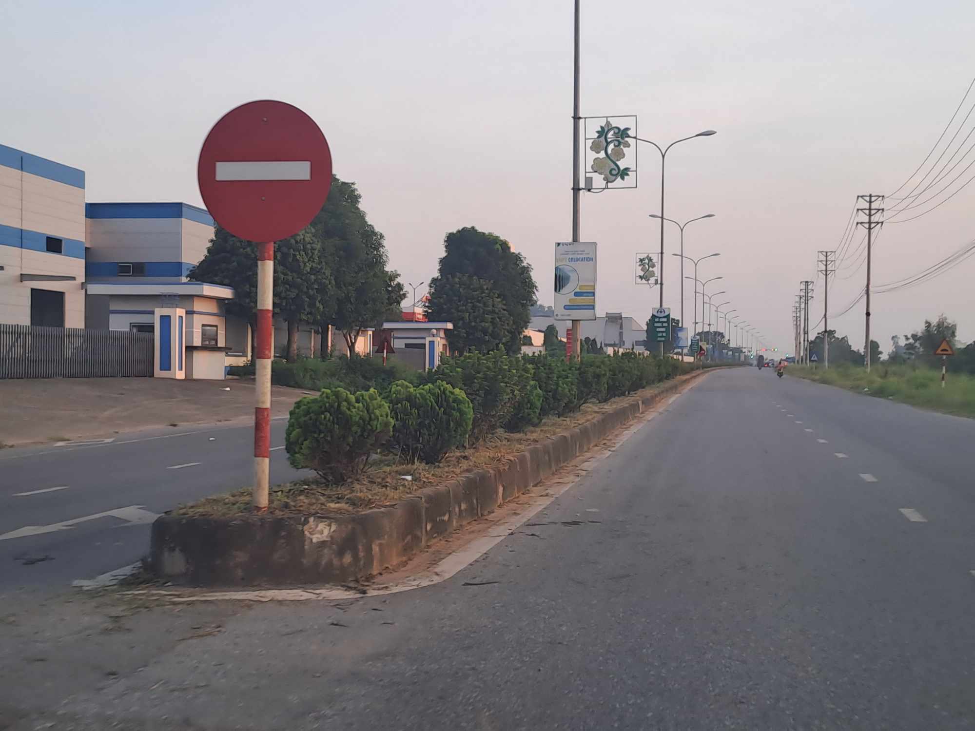 Đường gom trước khu công nghiệp đã sạch cỏ dại. Ảnh: Minh Hạnh 