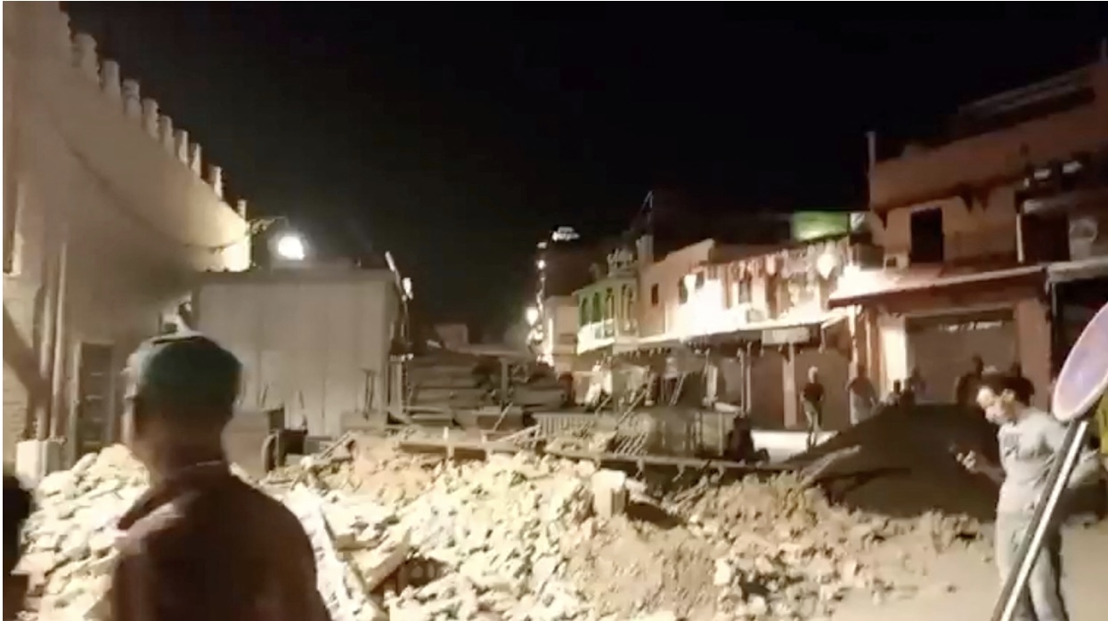 Hiện trường động đất ở Morocco. Ảnh chụp màn hình