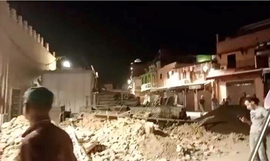 Hiện trường động đất ở Morocco. Ảnh chụp màn hình