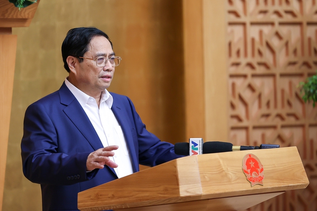 Thủ tướng Phạm Minh Chính phát biểu kết luận phiên họp Chính phủ thường kỳ tháng 8.2023. Ảnh: VGP