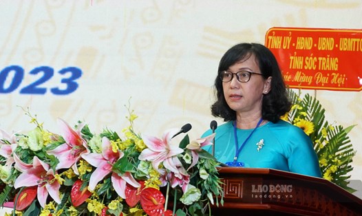 Bà Phạm Lệ Lam tái đắc cử chức vụ Chủ tịch Hội Nông dân tỉnh Sóc Trăng nhiệm kỳ 2023-2028. Ảnh: Phương Anh