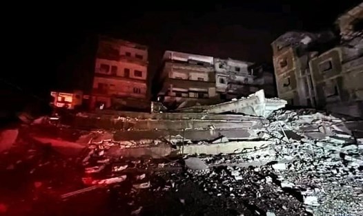 Nhà cửa bị san phẳng ở Marrakesh, Morocco sau trận động đất ngày 8.9.2023. Ảnh: Xinhua