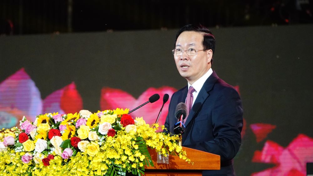 Ủy viên Bộ chính trị, Chủ tịch nước Võ Văn Thưởng phát biểu tại buổi lễ. Ảnh: Tạ Quang