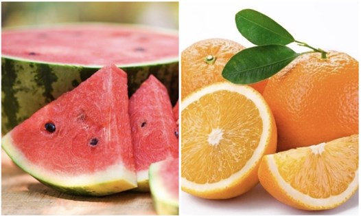 Cam và dưa hấu là 2 loại trái cây chứa nhiều nước. Ảnh ghép: An An. 