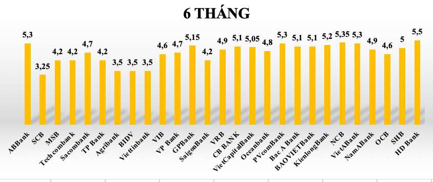 So sánh lãi suất ngân hàng cao nhất ở kỳ hạn 6 tháng. Đồ hoạ: Tuyết Lan