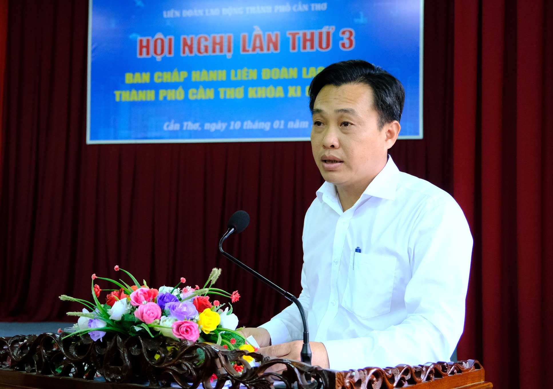 Phó Trưởng Ban Dân vận Thành ủy Cần Thơ Nguyễn Hồng Hà phát biểu. Ảnh: Mỹ Ly