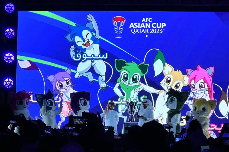 5 linh vật của Asian Cup 2023 gồm Saboog, Tmbki, Freha, Zkriti và Traeneh. Ảnh: Qena Sports