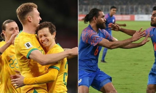 Tuyển Australia (trái) sáng cửa đánh bại tuyển Ấn Độ ở trận ra quân Asian Cup 2023. Ảnh: Paramount