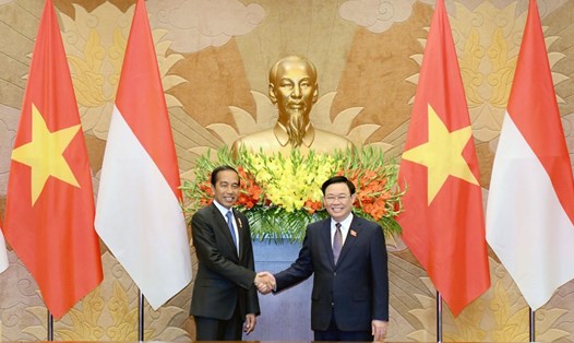 Chủ tịch Quốc hội Vương Đình Huệ hội kiến Tổng thống Cộng hoà Indonesia Joko Widodo. Ảnh: Lâm Hiển