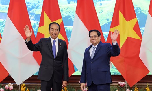 Thủ tướng Chính phủ Phạm Minh Chính tiếp Tổng thống Indonesia Joko Widodo. Ảnh: Hải Nguyễn 