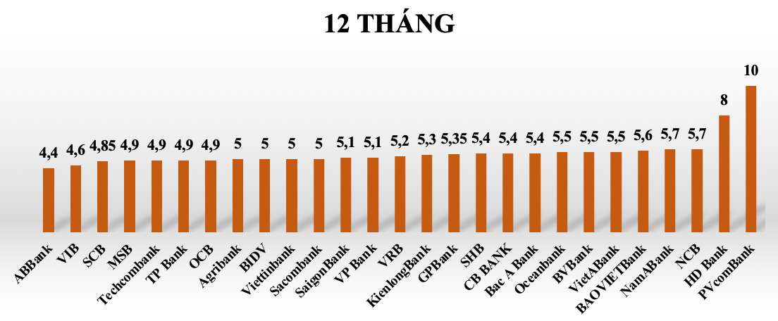 So sánh lãi suất ngân hàng cao nhất ở kỳ hạn 12 tháng. Đồ hoạ: Tuyết Lan