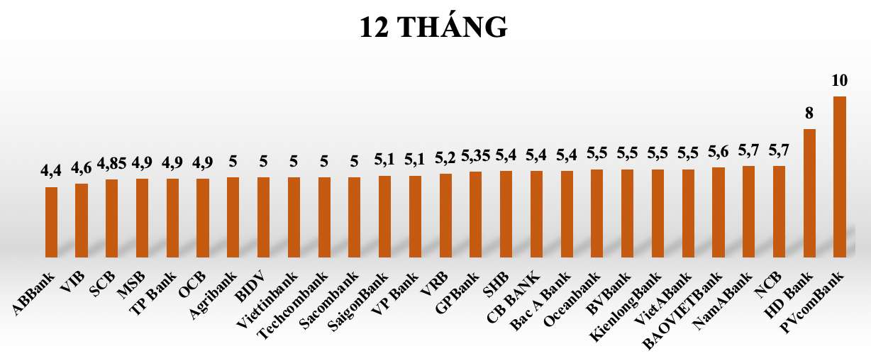 So sánh lãi suất ngân hàng cao nhất ở kỳ hạn 12 tháng. Đồ hoạ: Tuyết Lan