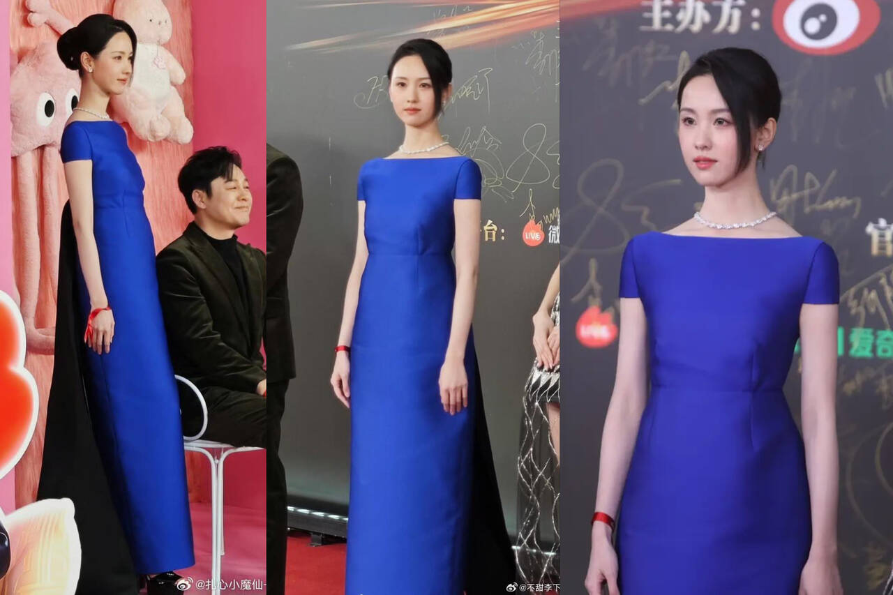 Trần Đô Linh bị chê thảm hoạ khi diện váy quây màu xanh. Ảnh: Weibo