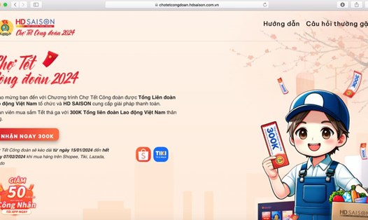 Trang web của Chương trình “Chợ Tết Công đoàn năm 2024” qua sàn giao dịch thương mại điện tử. Ảnh chụp màn hình