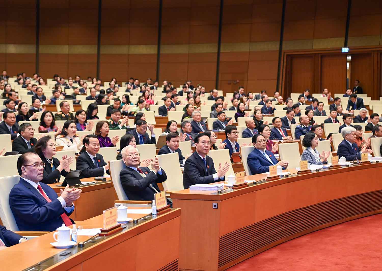 Tổng Bí thư Nguyễn Phú Trọng cùng các lãnh đạo Đảng, Nhà nước dự Kỳ họp bất thường lần thứ 5. Ảnh: Phạm Đông