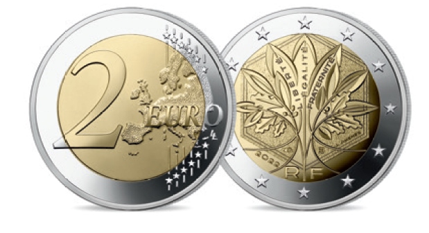 Thiết kế đồng xu 2 euro của Pháp năm 2022. Ảnh: moneterare.net