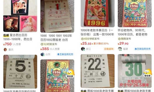 Một số tờ lịch năm 1996 được rao bán trên mạng ở Trung Quốc. Ảnh chụp màn hình Weibo