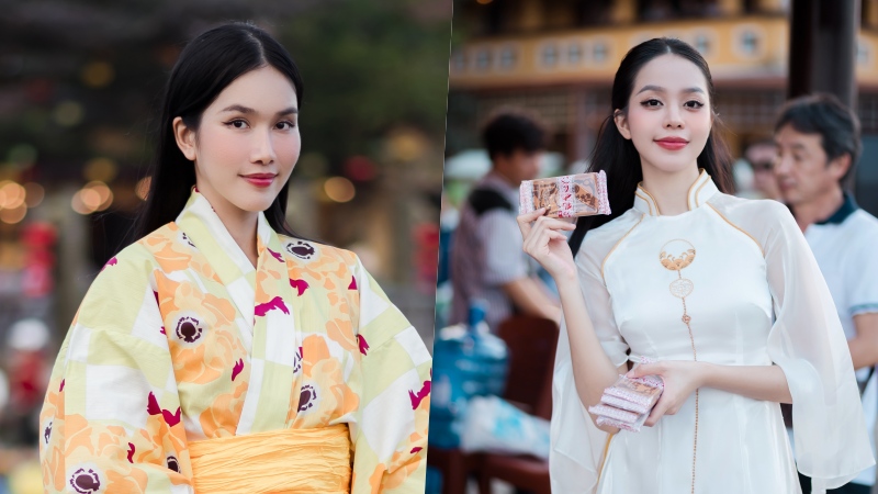 Hoa hậu Thanh Thủy (phải), Á hậu Phương Anh quảng bá du lịch và văn hoá tại sự kiện. Ảnh: Ban tổ chức.