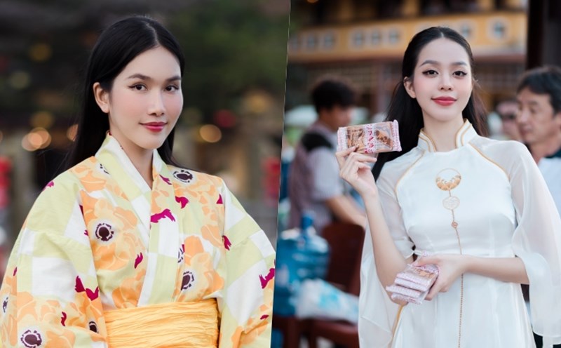 Hoa hậu Thanh Thủy (phải), Á hậu Phương Anh quảng bá du lịch và văn hoá tại sự kiện. Ảnh: Ban tổ chức.