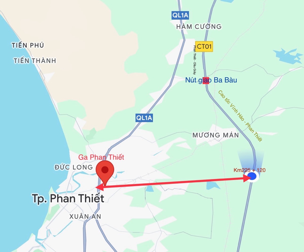 Mô phỏng đường kết nối từ km225 + 120 cao tốc Vĩnh Hảo - Phan Thiết ra trung tâm Phan Thiết. Ảnh: Duy Tuấn