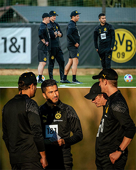 HLV Edin Terzic mới nhận được sự viện trợ từ những cựu cầu thủ của Dortmund vào ban huấn luyện là Nuri Sahin và Sven Bender. Ảnh: Borussia Dortmund