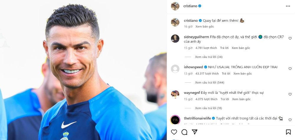 Cristiano Ronaldo đăng ảnh ngay sau khi Messi giành danh hiệu