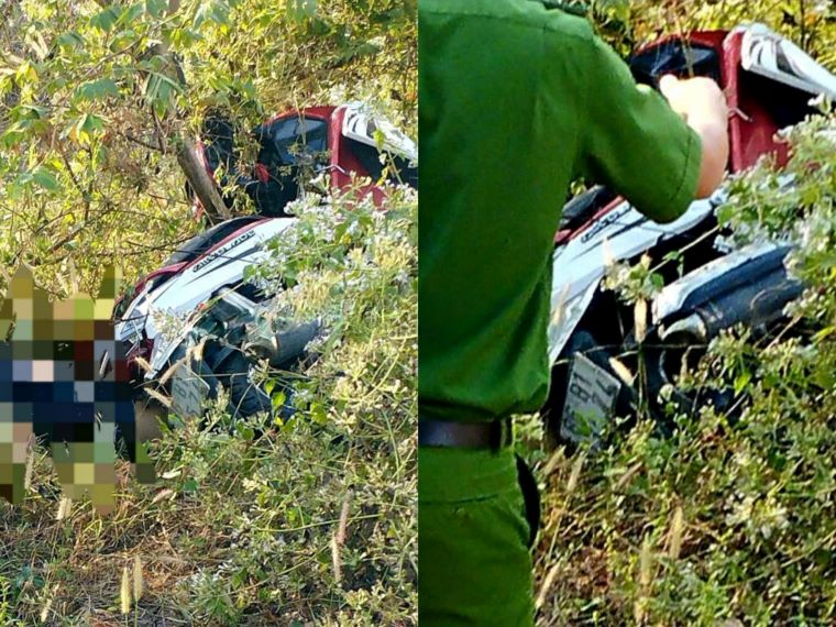 Công an khám nghiệm hiện trường vụ phát hiện nam thanh niên tử vong trong bụi cây. Ảnh: Bạn đọc cung cấp