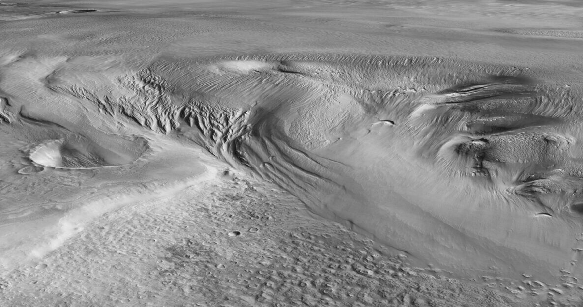 Phối cảnh khu vực trên sao Hỏa thuộc Thành hệ Medusae Fossae (MFF). Ảnh: Viện Smithsonian