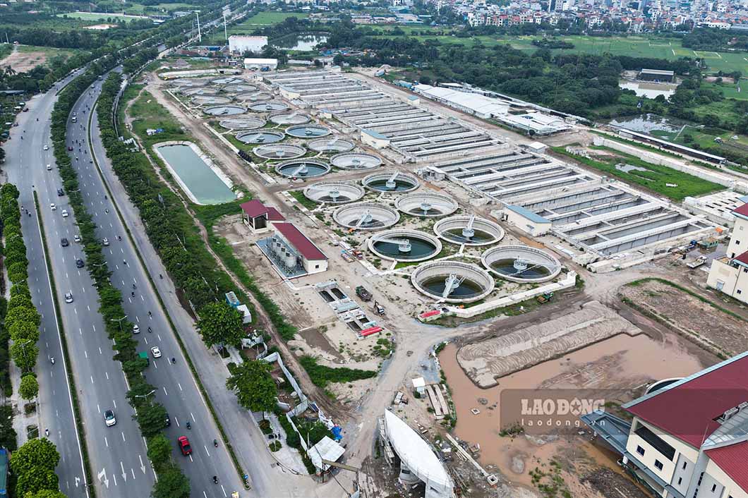 Dự án nhà máy xử lý nước thải Yên Xá nhìn từ trên cao.