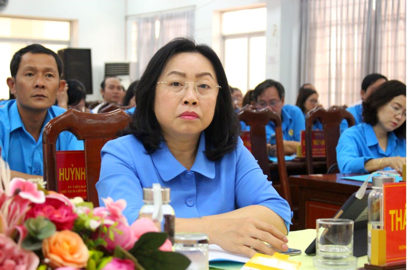 Bà Thái Thu Xương - Phó Chủ tịch Tổng LĐLĐ Việt Nam, tại Hội nghị Ban chấp hành LĐLĐ tỉnh An Giang. Ảnh: Lâm Điền