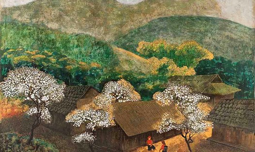 Tác phẩm sơn mài "Cảnh đẹp trên cao nguyên" của họa sĩ Nguyễn Văn Bảng. Ảnh: Phạm Đông
