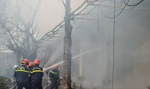 Khu vực giảng đường của ngôi chùa Phật Quang (huyện Thanh Liêm, Hà Nam) đã bị cháy rụi. Ảnh: Công an tỉnh Hà Nam 
