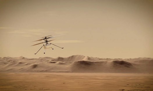 Mô phỏng trực thăng sao Hỏa Ingenuity bay trên hành tinh đỏ. Ảnh: NASA
