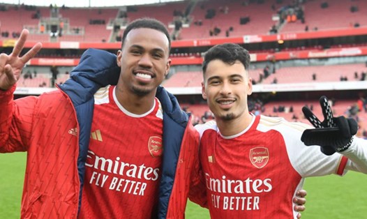 Hai cầu thủ cùng tên Gabriel đều ghi bàn cho Arsenal trước Palace. Ảnh: CLB Arsenal