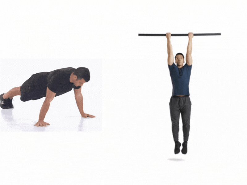 Chống đẩy và kéo xà là 2 bài tập tốt cho cơ thể. Đồ hoạ: Hạ Mây