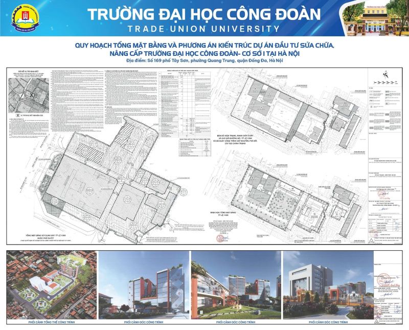 Bản Quy hoạch tổng mặt bằng và phương án kiến trúc dự án đầu tư sửa chữa, nâng cấp Trường Đại học Công đoàn - Cơ sở 1 tại Hà Nội. Ảnh: ĐHCĐ