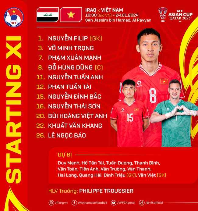 Đội hình ra sân tuyển Việt Nam. Ảnh: VFF