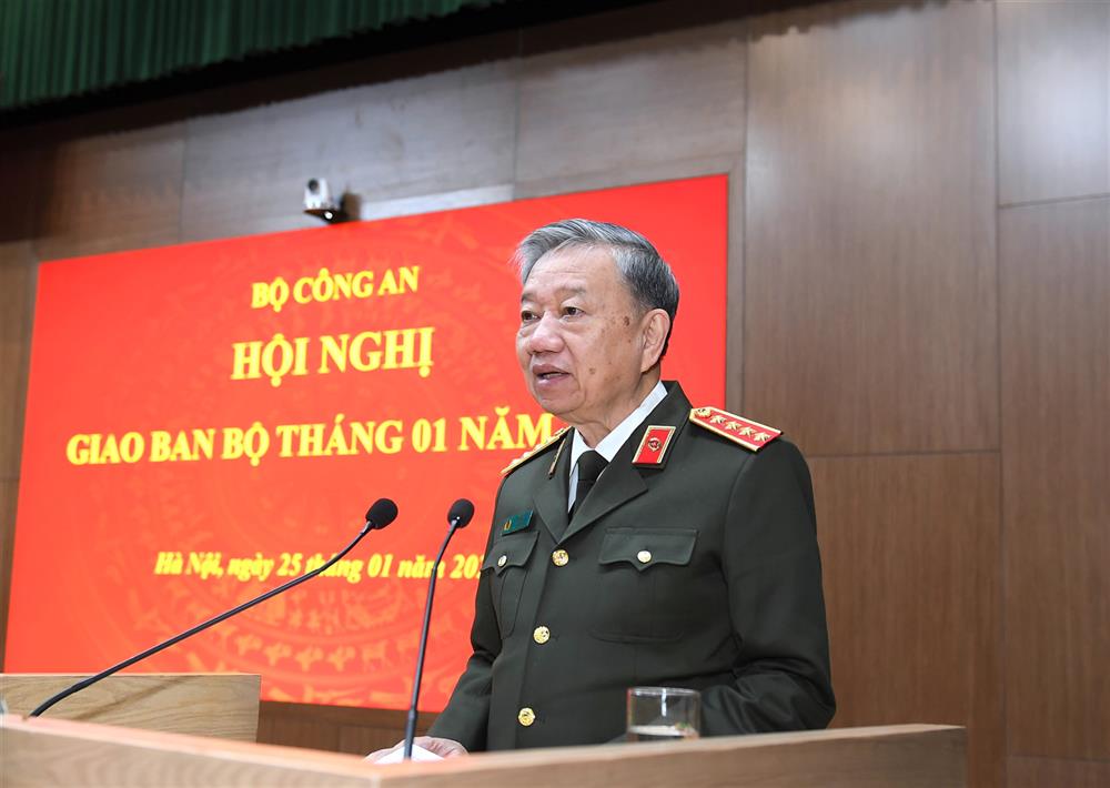 Bộ trưởng Bộ Công an Tô Lâm phát biểu tại hội nghị. Ảnh: Cổng TTĐT Bộ Công an