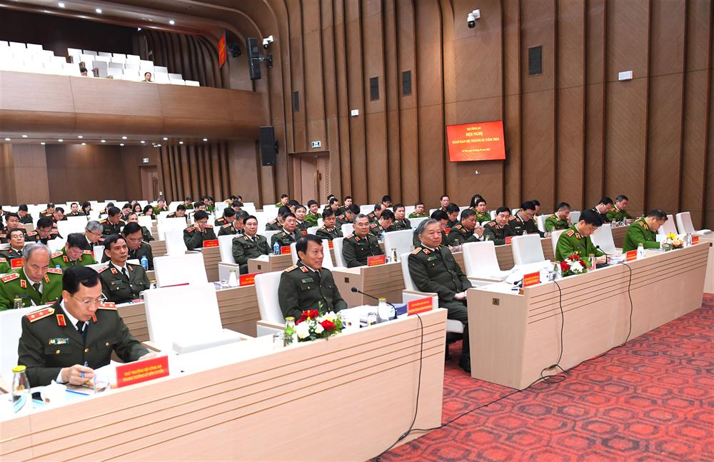 Lãnh đạo Bộ Công an và các đại biểu dự hội nghị. Ảnh: Cổng TTĐT Bộ Công an