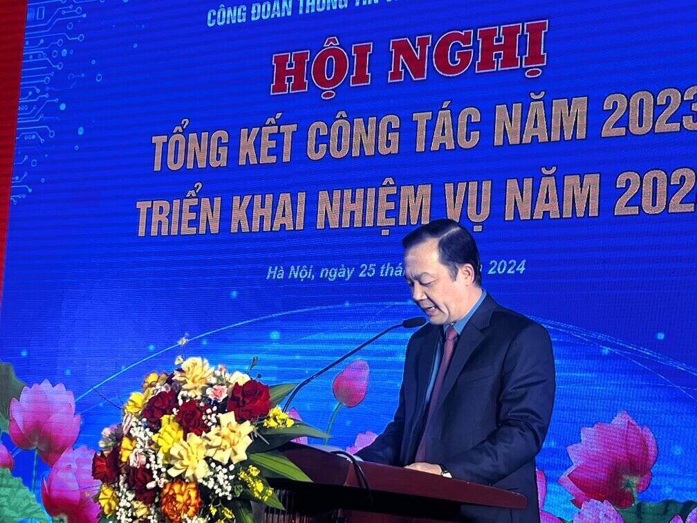 Ông Phạm Đức Long phát biểu tại Hội nghị tổng kết công tác năm 2023, triển khai nhiệm vụ năm 2024. Ảnh: Minhh Hương. 