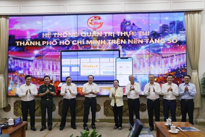 UBND TPHCM ra mắt Hệ thống quản trị thực thi TPHCM trên nền tảng số tháng 9.2023. Ảnh: Trung tâm Báo chí TPHCM