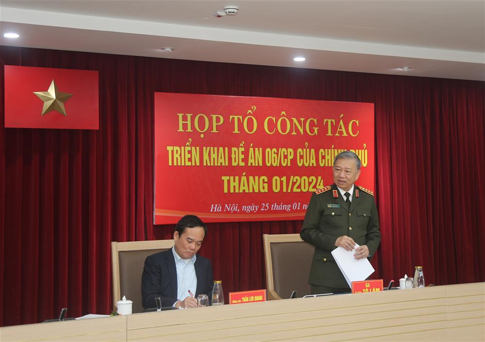 Bộ trưởng Tô Lâm phát biểu kết luận cuộc họp. Ảnh: Cổng TTĐT Bộ Công an