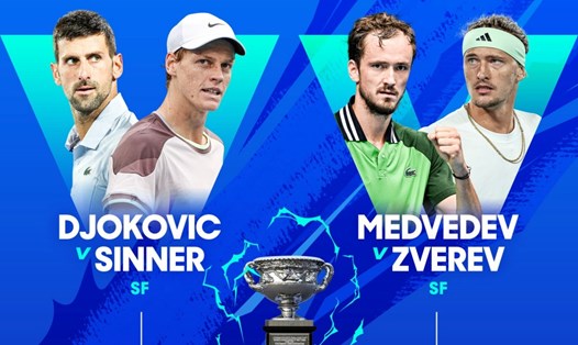 Novak Djokovic vs Jannik Sinner, Daniil Medvedev vs Alexander Zverev là 2 trận bán kết đơn nam Australian Open 2024. Ảnh: AO
