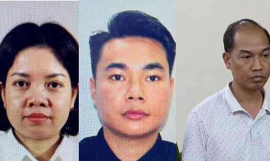 Từ trái sang: Nguyễn Thị Kiều Oanh, Nguyễn Đình Sùng, Nguyễn Sỹ Toàn, cả 3 bị bắt liên quan đường dây xe gian. Ảnh CACC