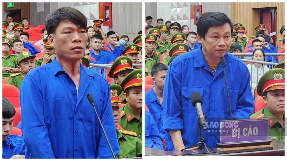 Bị cáo Võ Văn Lương (tức Hai Lượng) Bùi Minh Trung (tức Trung Cà Mau) (từ trái sang) bị đề nghị cùng  mức án từ 18 năm – 20 năm tù về tội “Giết người”. Ảnh: Xuân Nhi