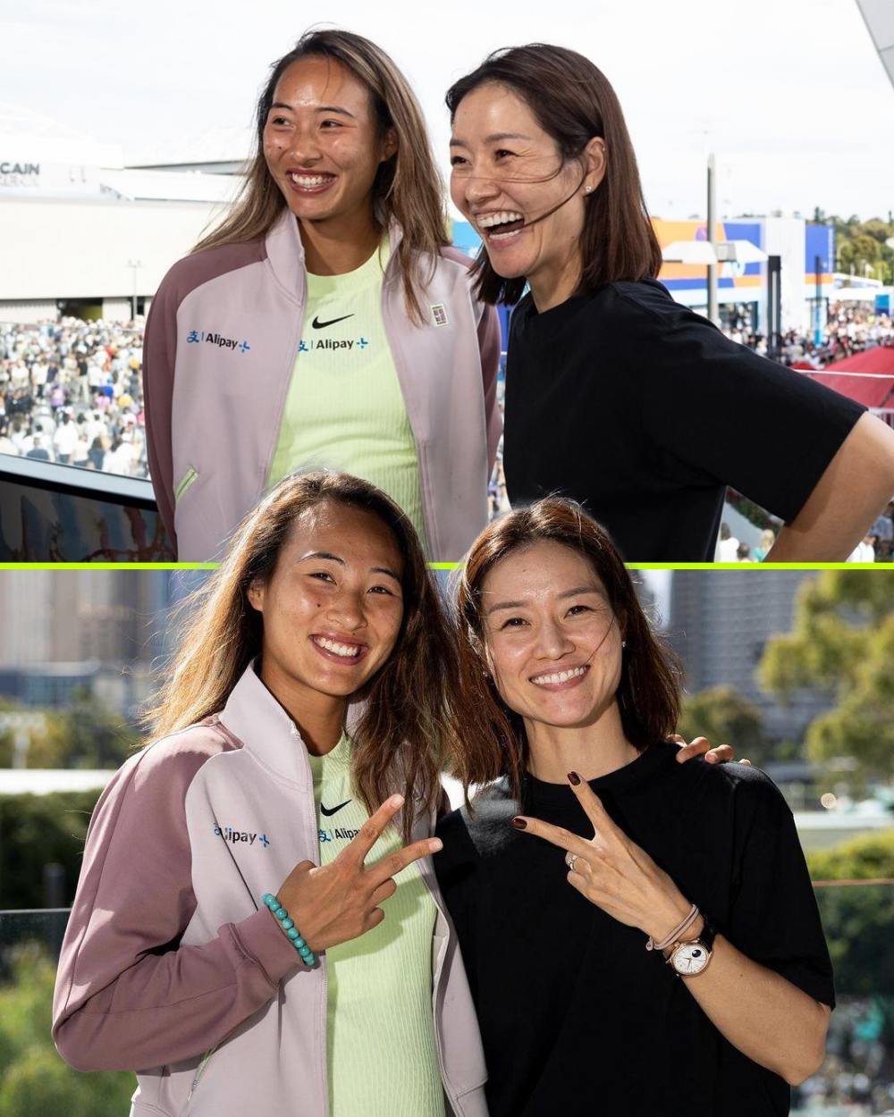 Zheng Qinwen và Li Na với cuộc gặp ở hiện tại. Ảnh: Australian Open