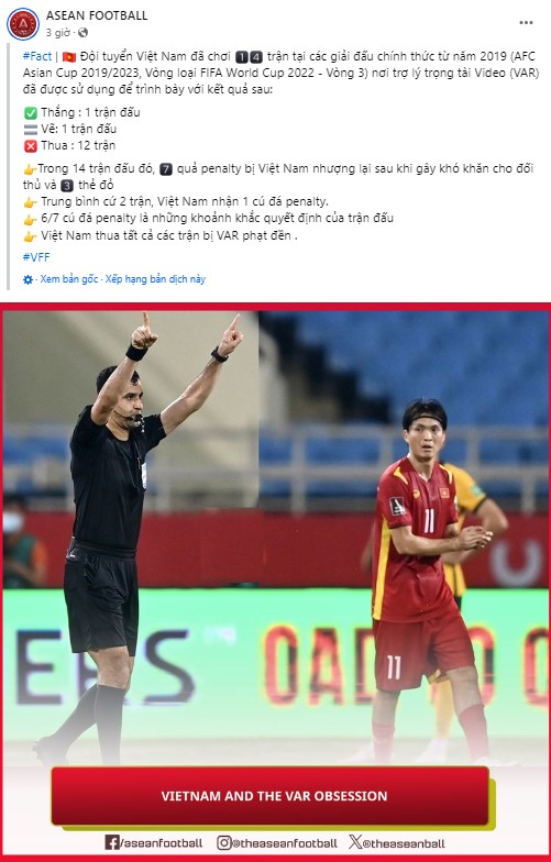 Thành tích không tốt của tuyển Việt Nam khi thi đấu ở các trận áp dụng VAR. Ảnh chụp màn hình