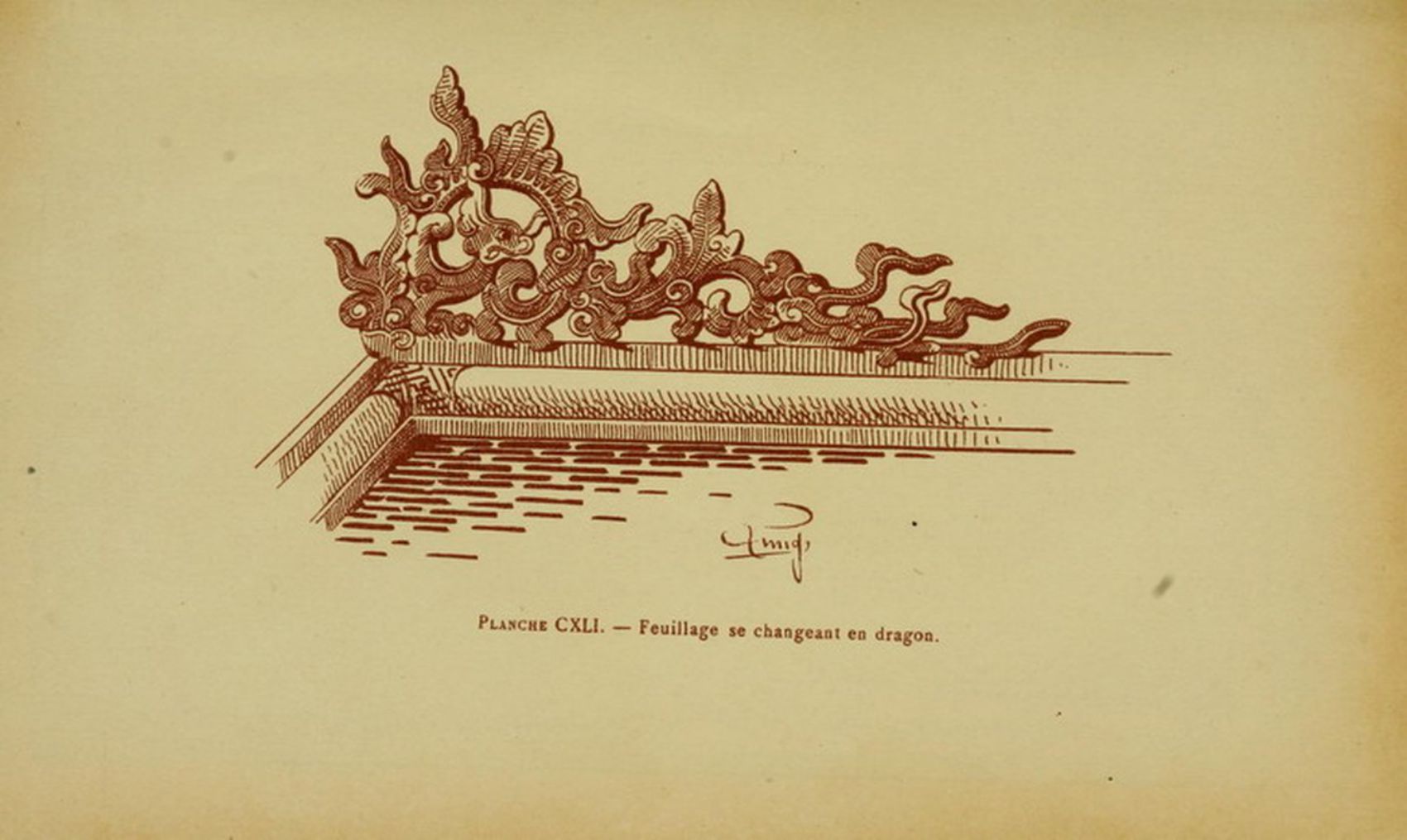 Rồng thời Nguyễn cách điệu - ký họa trong sách ảnh “Nghệ thuật Huế”  của Linh mục Léopold Cadière, xuất bản từ cách đây hơn 100 năm. Ảnh: Tư liệu