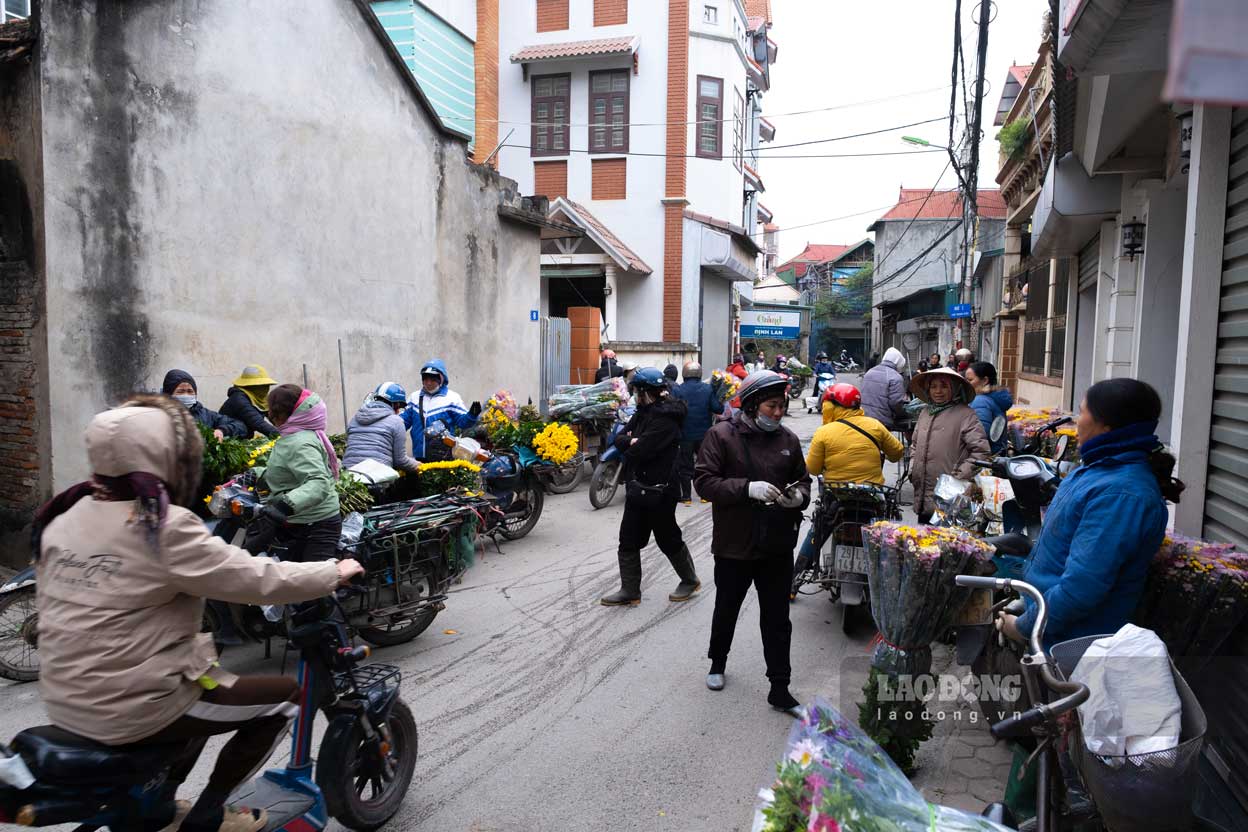 Khung cảnh tấp nập tại khu vực chợ đầu mối. Rất nhiều người đi xa cả chục km để mua được một bó hoa tươi, vừa được cắt tại vườn.