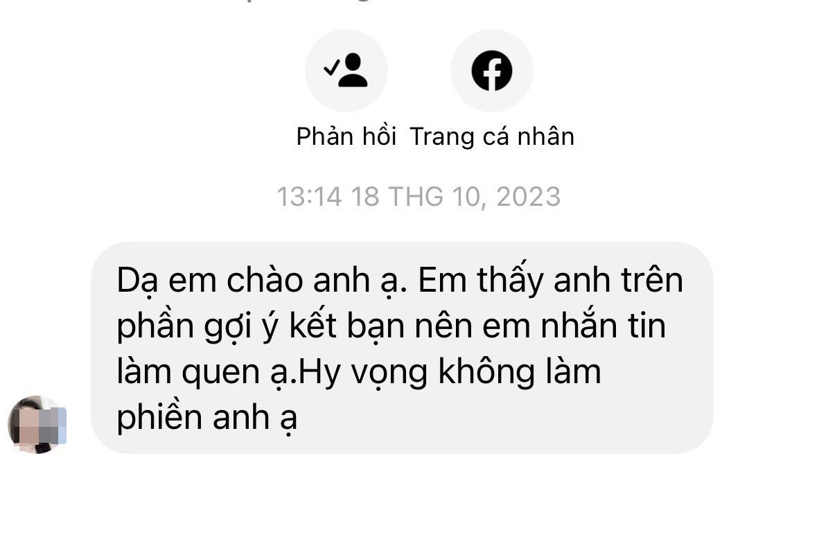 Người dụng nhận các tin nhắn từ tài khoản lạ muốn làm quen, kết bạn. Ảnh: NVCC